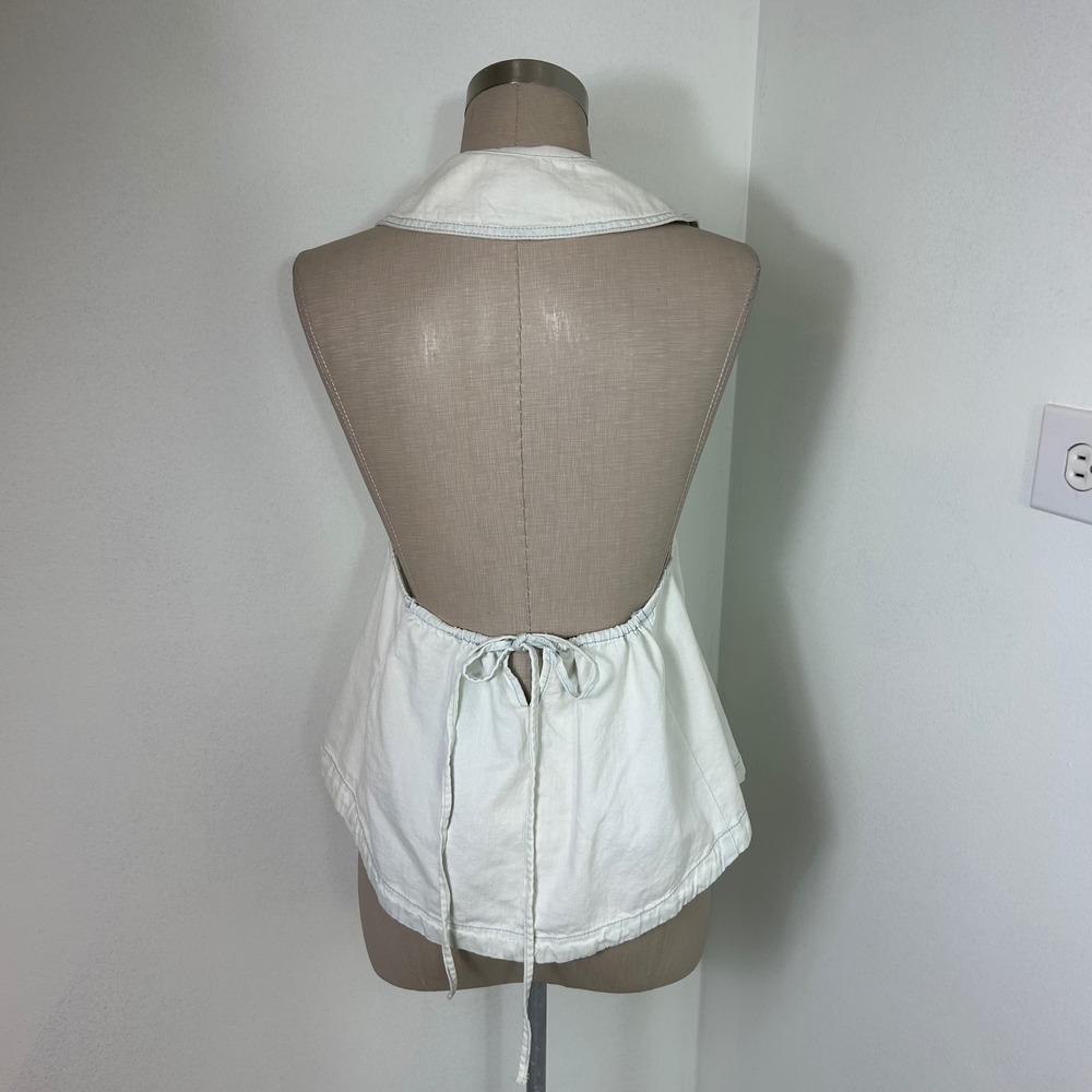 Free People Kiyra Denim Top Vest S Denim Blue Collar Backless Tie Cottagecore - Picture 5 of 14